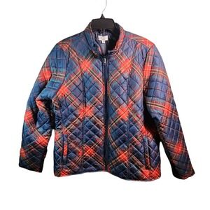 Kim Rogers Plaid Quilted‎ Jacket Zip Up Size Large Red & Blue Outdoor Puffer NWT